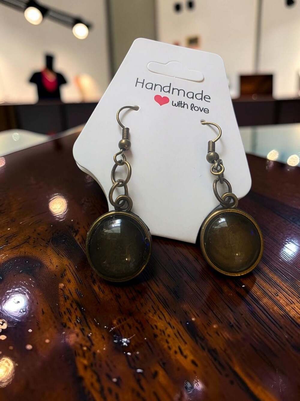 Handmade Artisan Bronze-Tone Drop Earrings with Glass Orbs
